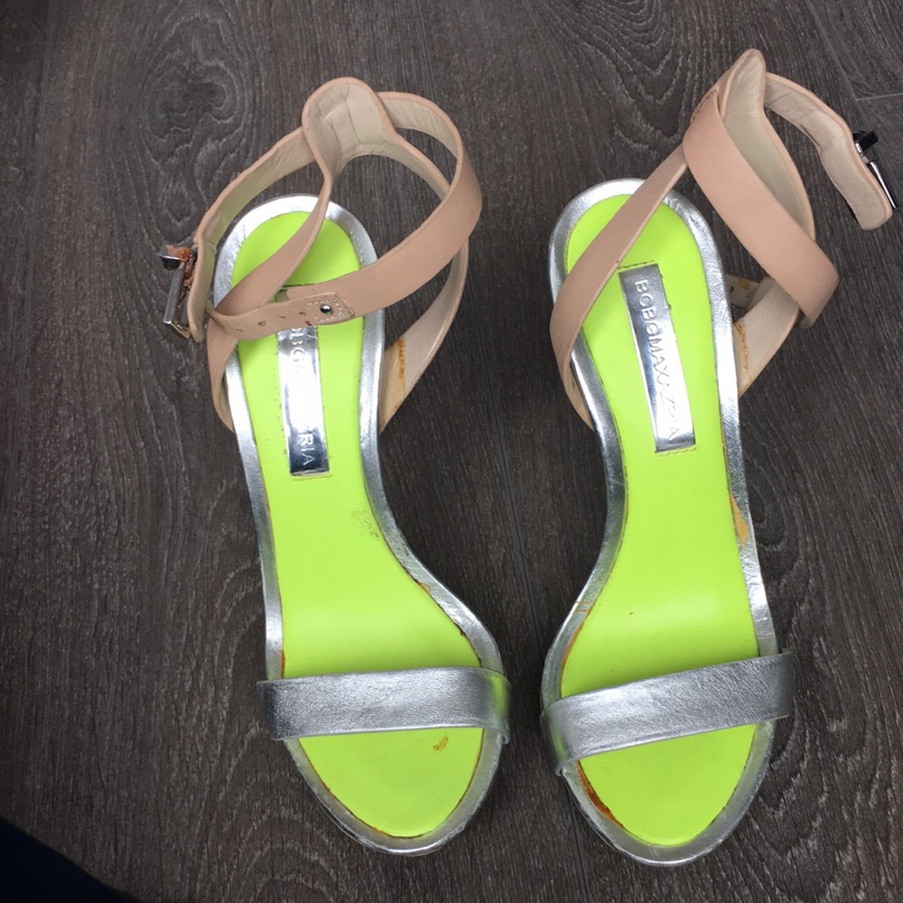 BCBG Maxazria silver strappy heels size 5.5